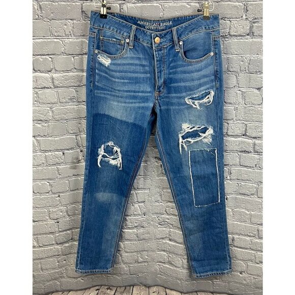 American Eagle Outfitters Denim - American Eagle  Shadow Patched Tomgirl Distressed Button fly Jeans Size 8
